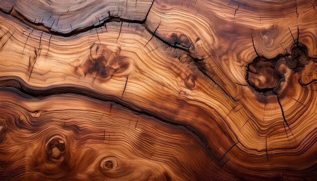 top view on brown burl wood table slab surface texture background