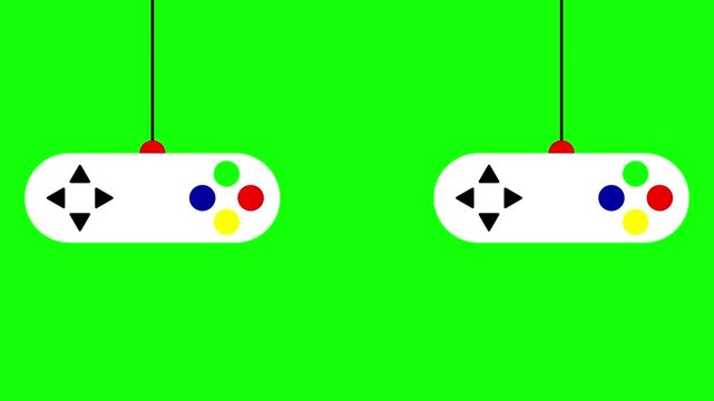 Two Retro Hanging Game Controllers on Green Screen background. 4K
