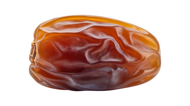Close-up of a perfectly ripe and sweet date fruit, featuring its distinct wrinkled texture on a transparent background. 