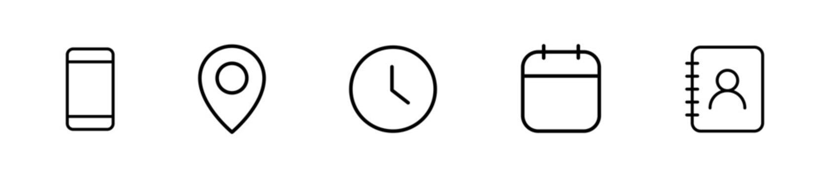 Contact and communication outline icons set