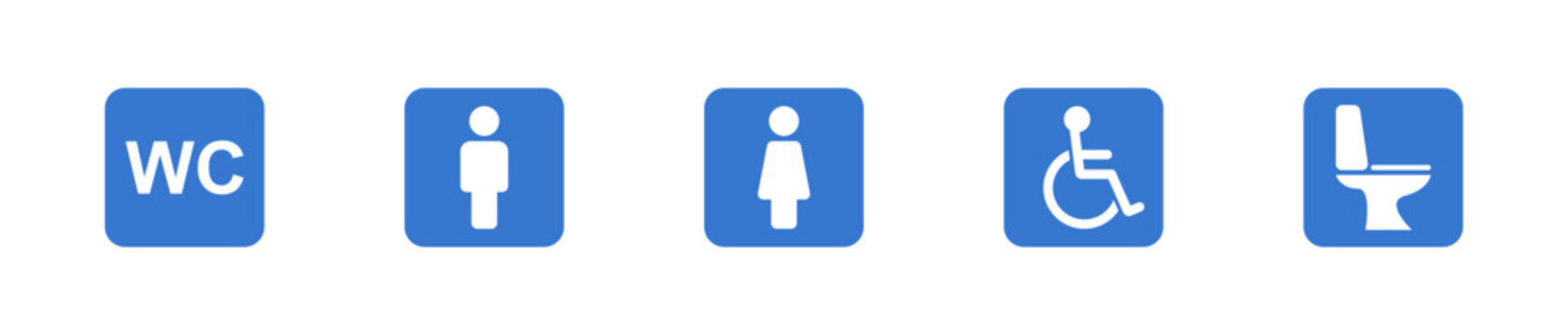 Blue restroom navigation icons set