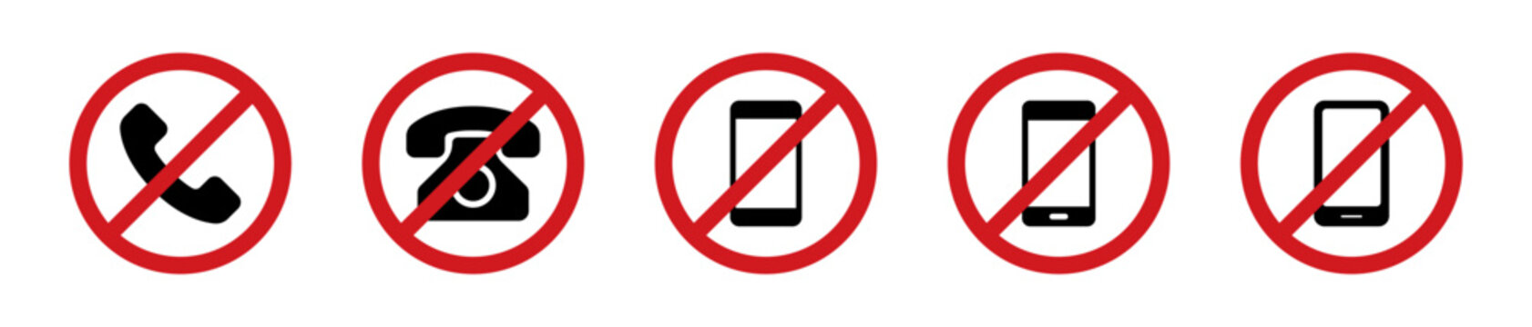 No phone prohibition sign icons set