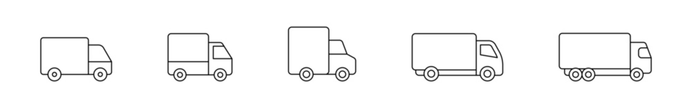Delivery truck outline icons set