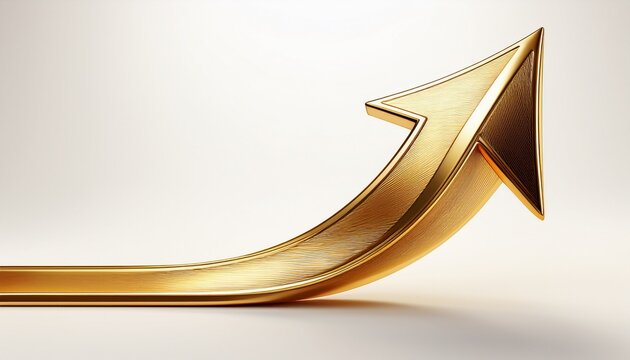 shiny gold arrow pointing upwards isolated on white