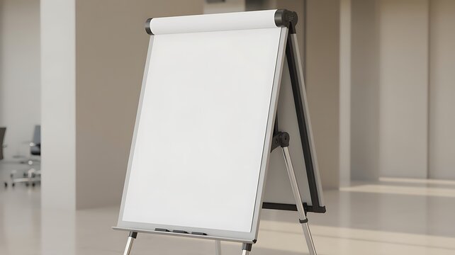 White flip chart paper on a silver tripod stand, ideal for business meetings, presentations, educational settings, and brainstorming sessions