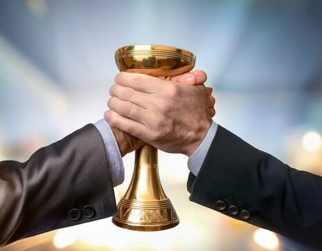 golden baton exchange between hands handover passing