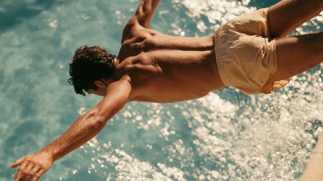 Man Diving into Swimming Pool