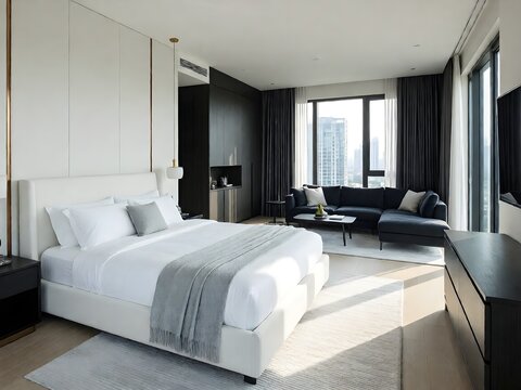 Modern Minimalist Luxury Bedroom Suite With City View Interior Design