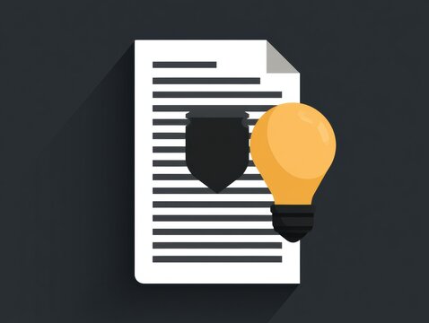 A patent document with shield and lightbulb symbols, emphasizing compliance with intellectual property principles.