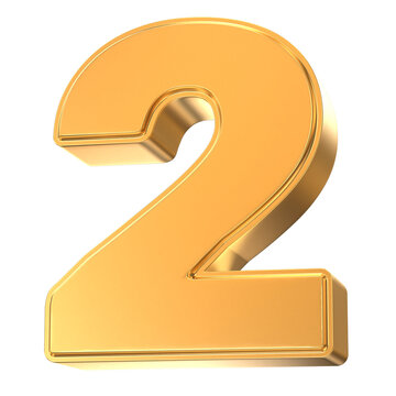 Metallic golden 3D number two