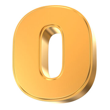 3D gold metallic number zero