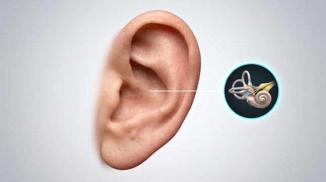 Human Ear Anatomy with Inner Ear and Cochlea Medical Illustration