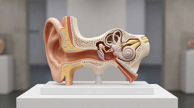 Detailed Human Ear Cross Section Anatomy Model with Cochlea and Auditory Structures