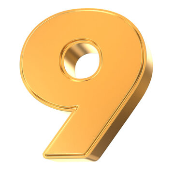 Glossy gold metallic number nine