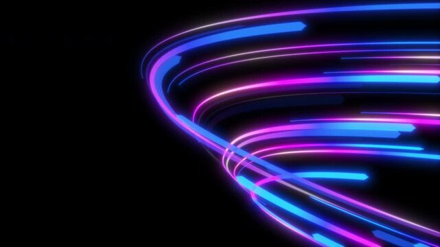 Futuristic 3D background with vibrant neon curves flowing continuously in a dynamic loop