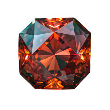 Glossy red gemstone with sharp facets isolated on transparent background