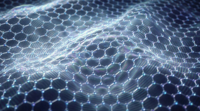 Borondoped graphene crystal lattice with electron clouds, moire patterns, layered sheets, and cryogenic glow for advanced materials research and nanotechnology