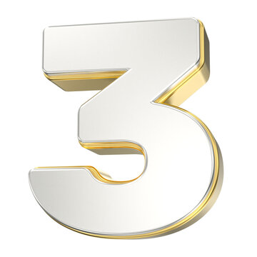 Silver and gold 3D number three