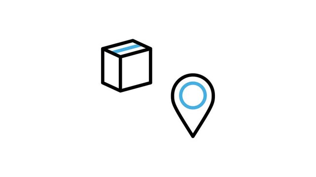 Package delivery route to the location icon animation. Animated cardboard box with map pin symbol for parcel tracking, shipping or shipment. Motion graphics video with alpha channel