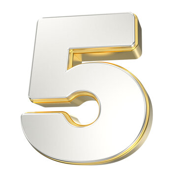 Metallic 3D number five with gold