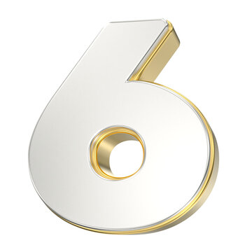 Glossy metallic 3D number six