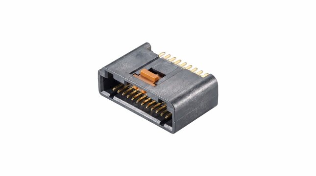 Black plastic electronic connector featuring multiple gold plated metal pins designed for high quality hardware integration within modern computing systems today