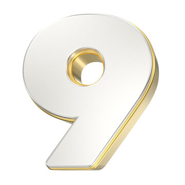 Silver and gold 3D number nine