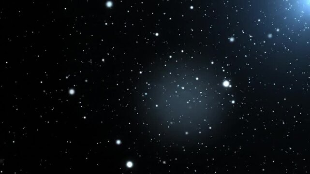 Abstract background of a starry night sky with glowing stars and a bright light flare in the corner