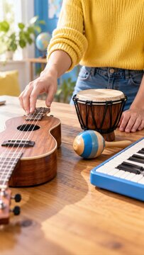 Child choosing instruments during creative music lesson