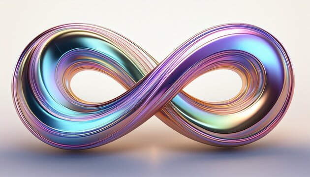 elegant infinity curve in iridescent 3d line art pearlescent metallic loop with soft flow modern abstract symbol on white background