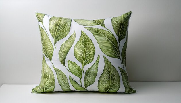 decorative throw pillow with leaf pattern on light background