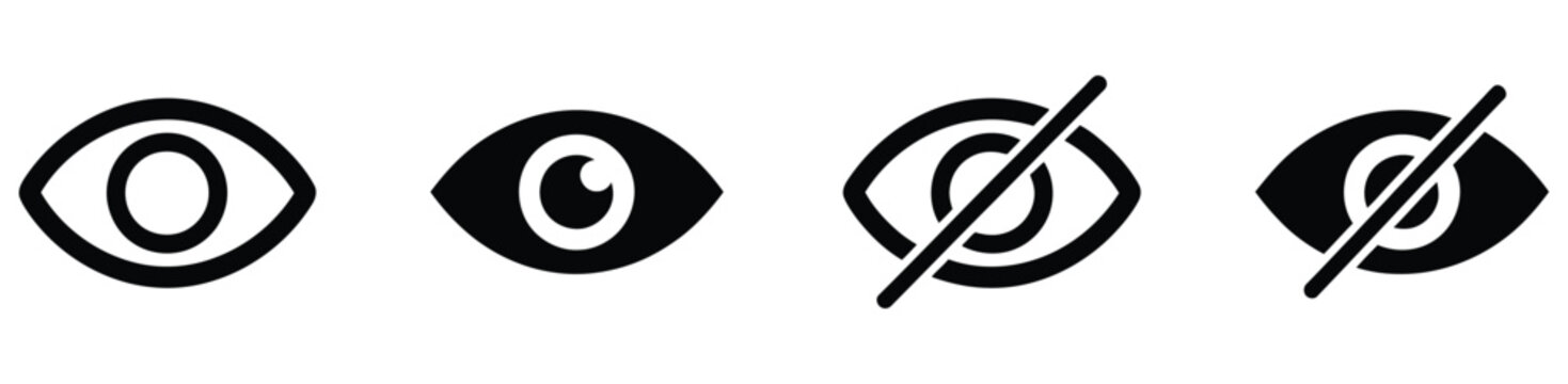 View icon featuring open and closed eye symbols for content visibility, privacy control, hidden information, display settings and interface vector, design
