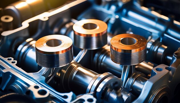 close up of engine pistons and cylinders in an internal combustion engine