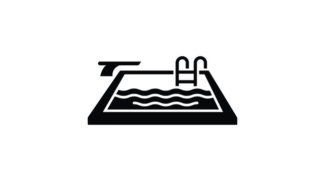 Swimming Pool With Diving Board And Ladder Black Silhouette