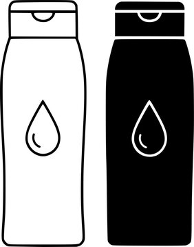 Shampoo bottle illustration icon in outline and silhouette styles, for app UI/UX design