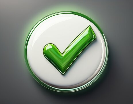 green check mark inside a white glossy button symbolising success approval and completion