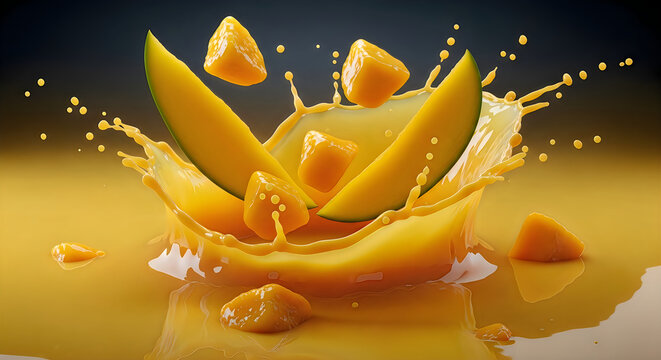 Exploding mango a burst of tropical flavor and vibrant orange hues