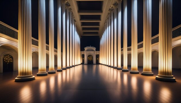 sophisticated uplighting illuminating tall columns enhancing the architectural beauty of a grand event hall