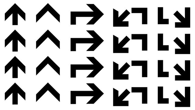 Black arrow icon set featuring various angles and directional pointers for web design elements navigation direction pointing interface pointers collection