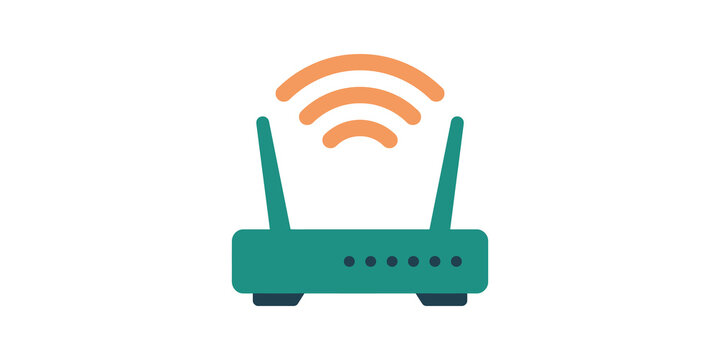 Wifi router with signal waves flat icons on transparent background.