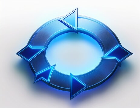 circular process diagram with four blue glowing gradient arrows forming a continuous cycle on white