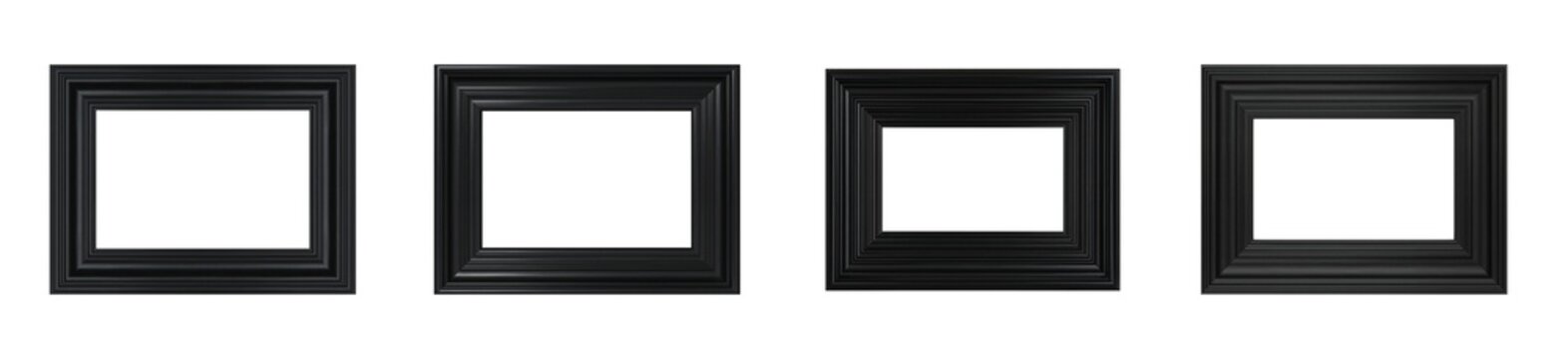 Elegant Black Glossy Picture Frame with Classic Beveled Design Isolated on Transparent Background. Generative Ai