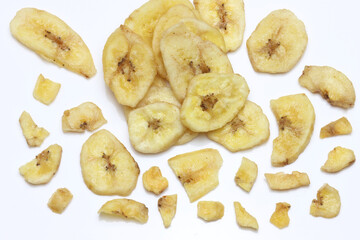 Dried Banana Chips assorted on white background © Thomas Montini