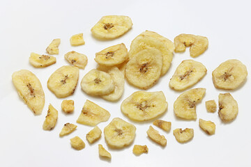 Dried Banana Chips assorted on white background © Thomas Montini