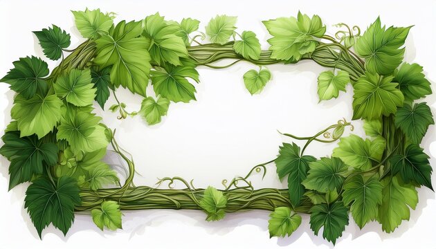 realistic green vine leaf frame with foliage isolated on a white background
