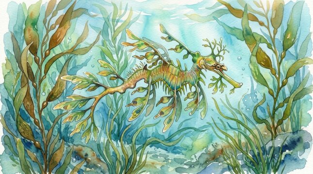 Leafy Seadragon Drifting Underwater