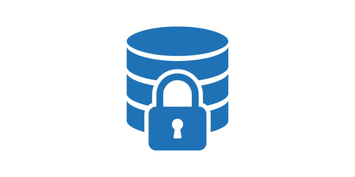 Secure database icon with blue lock representing data protection safety.