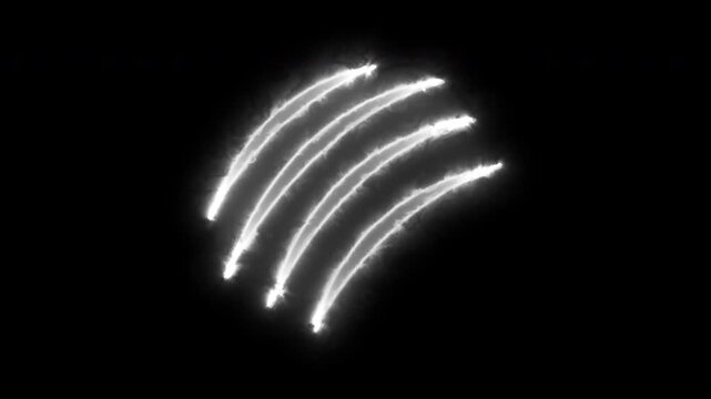 Glowing White Neon line Animal claw scratches, tiger, dog, lion. neon fire scratch looping. 4K video