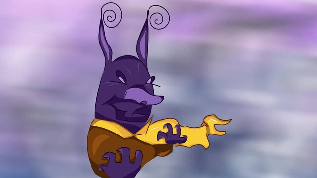Handcrafted seamless loop animation of a cute but furious cartoon snail monster character shouting in anger. Creative digital art showing strong negative emotion, perfect for funny concepts, kids proj