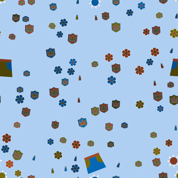 Seamless pattern with stylized crowns and flowers